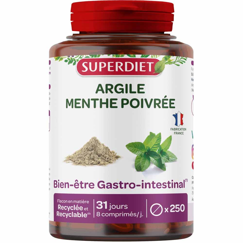 Superdiet Argilla alla menta piperita 250 compresse