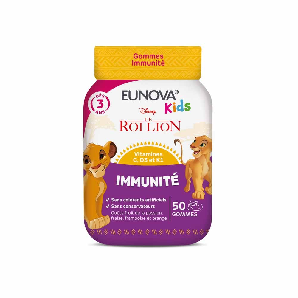 Eunova Kids Caramelle gommose immunità Il Re Leone gusti frutto della passione fragola lampone e arancia 50 caramelle gommose