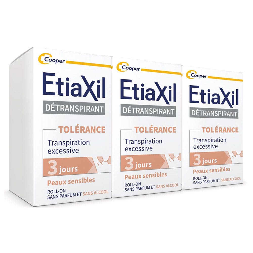 Etiaxil Detraspirante Deodorante roll-on Tolleranza alla sudorazione eccessiva Pelle Sensibile 3x15ml