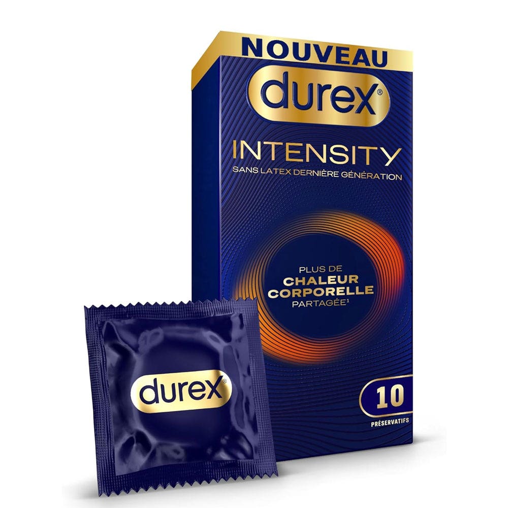 Durex Intensity Preservativi senza lattice calore corporeo condiviso extra lubrificati 10 unità