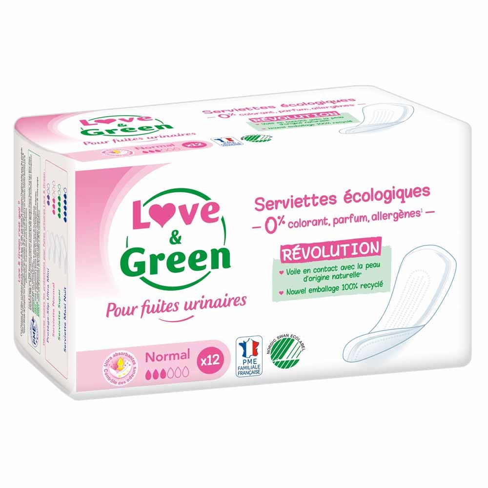 Love&Green Fuites Urinaires 12 Serviettes Normal