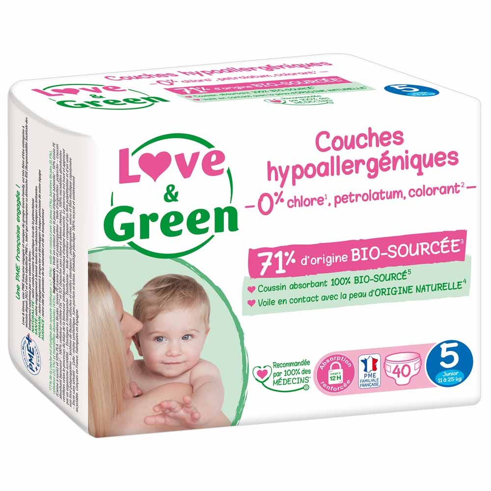 Love&Green Couches hypoallergéniques Taille 5 Junior 11 à 25kg x40