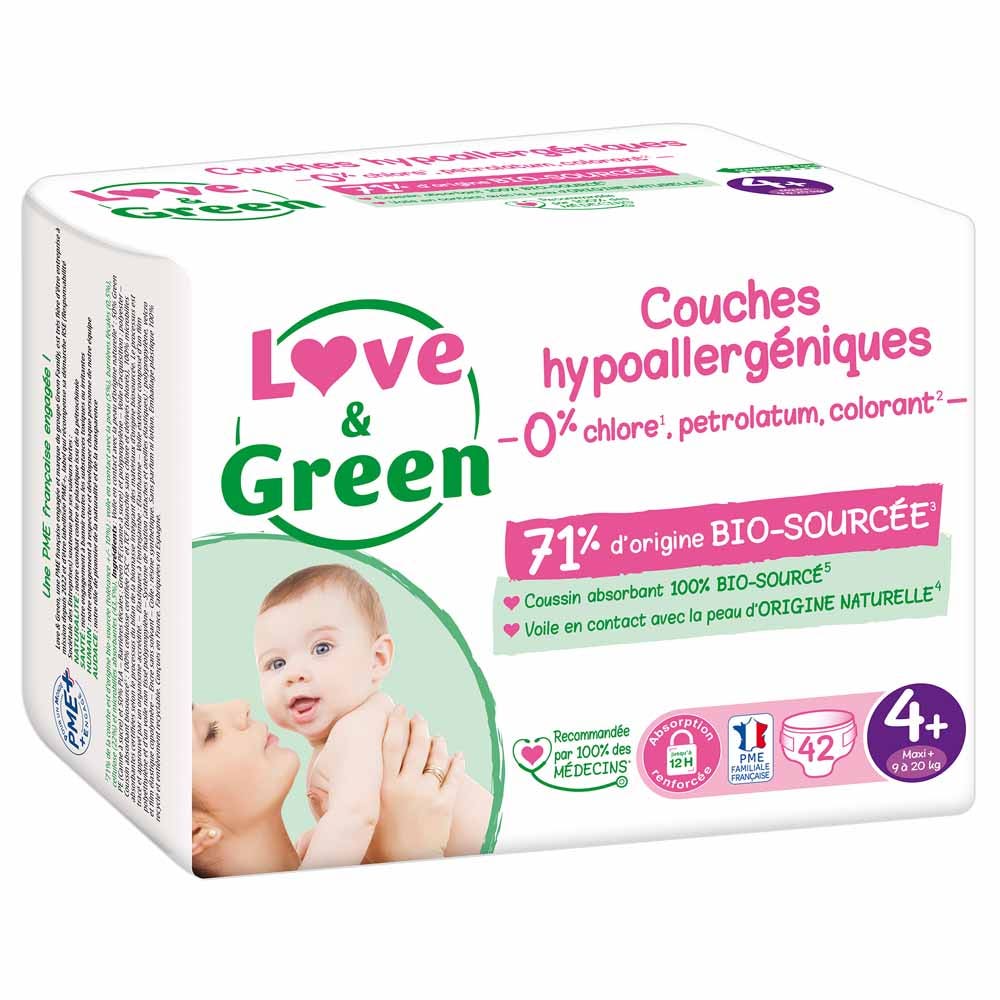 Love&Green Pannolini ipoallergenici Taglia 4+ da 9 a 20 kg x42