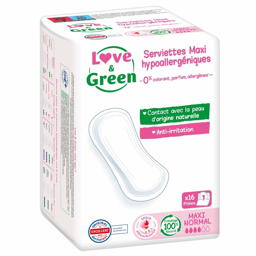 Love&Green Anti-irritazioni Assorbenti ipoallergenici con ali - Flusso normale - 14pz 16 Serviettes