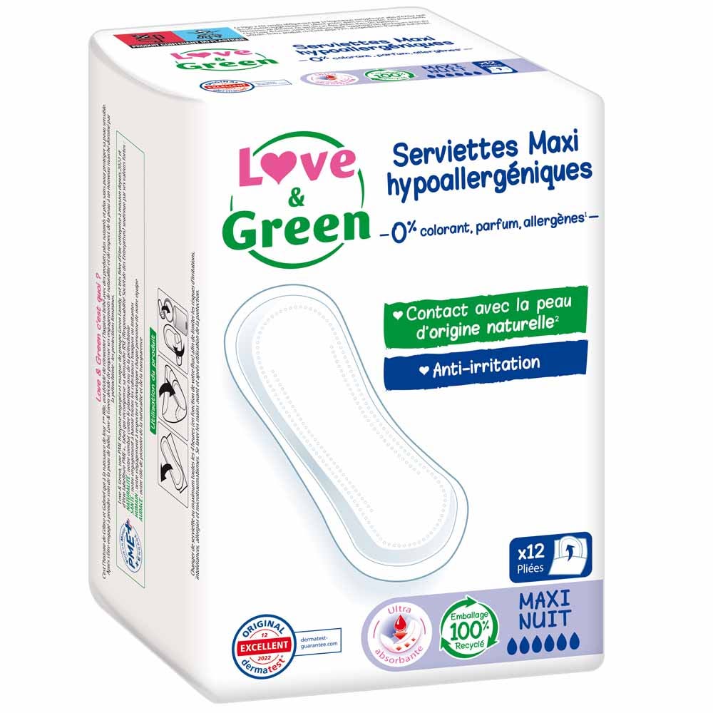 Love&Green Anti-irritazioni Maxi Notte 12 Asciugamani