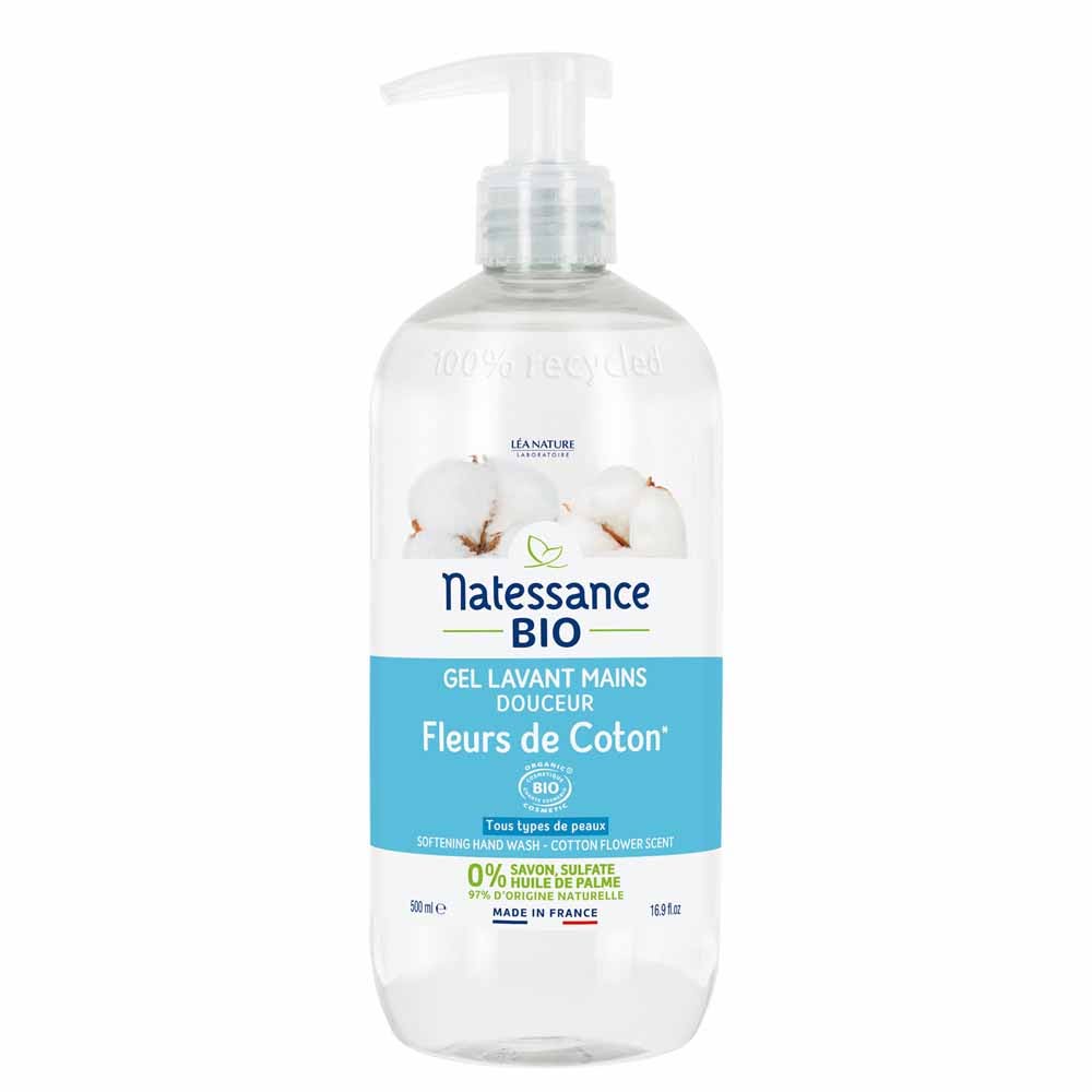 Natessance Gel detergente mani delicato fiore di cotone bio 500 ml
