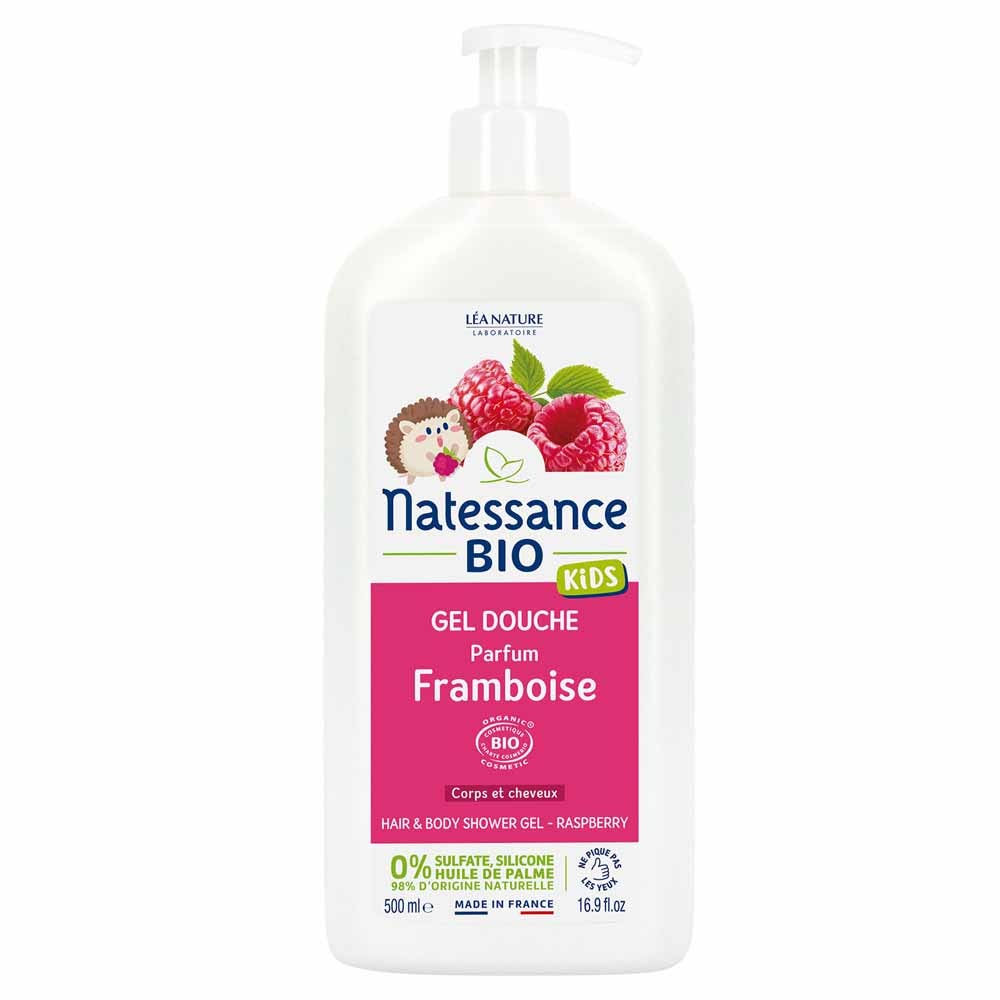 Natessance Kids Gel doccia corpo e capelli al lampone bio senza solfati 500 ml