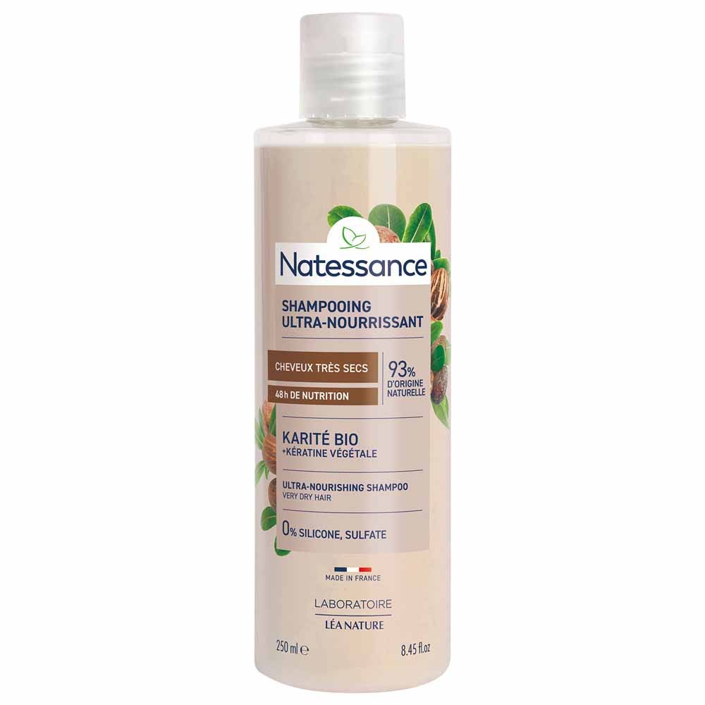 Natessance Capelli Shampoo crema ultra-nutriente karité e cheratina vegetale per capelli molto secchi, ricci o crespi 250 ml