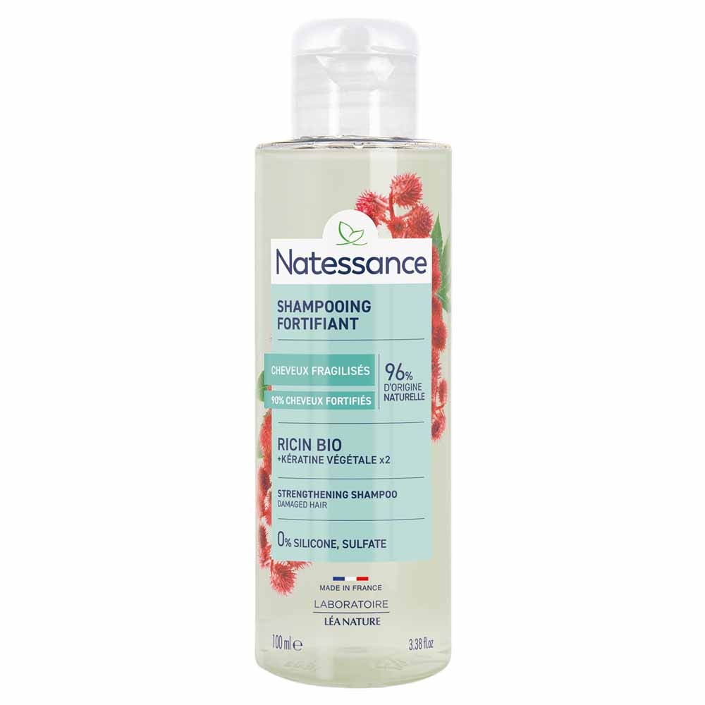 Natessance Capelli Shampoo rinforzante ricino e cheratina vegetale e capelli normali, secchi o fragili 100 ml