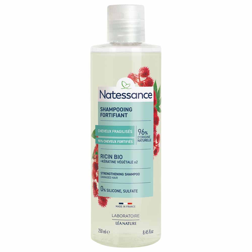 Natessance Capelli Shampoo riparatore fortificante con cheratina vegetale per capelli normali, secchi o fragili 250 ml