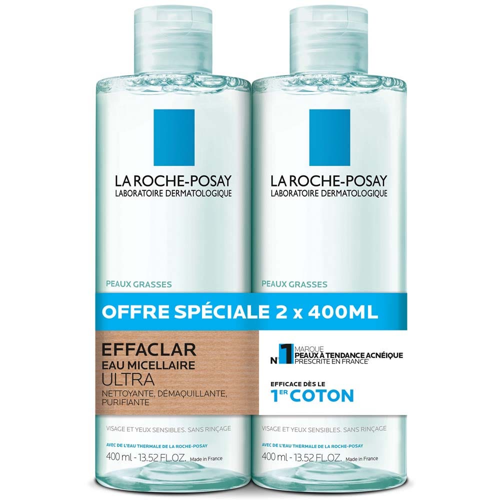 La Roche-Posay Effaclar Acqua micellare ultra detergente struccante purificante pelli grasse 2 x 400 ml