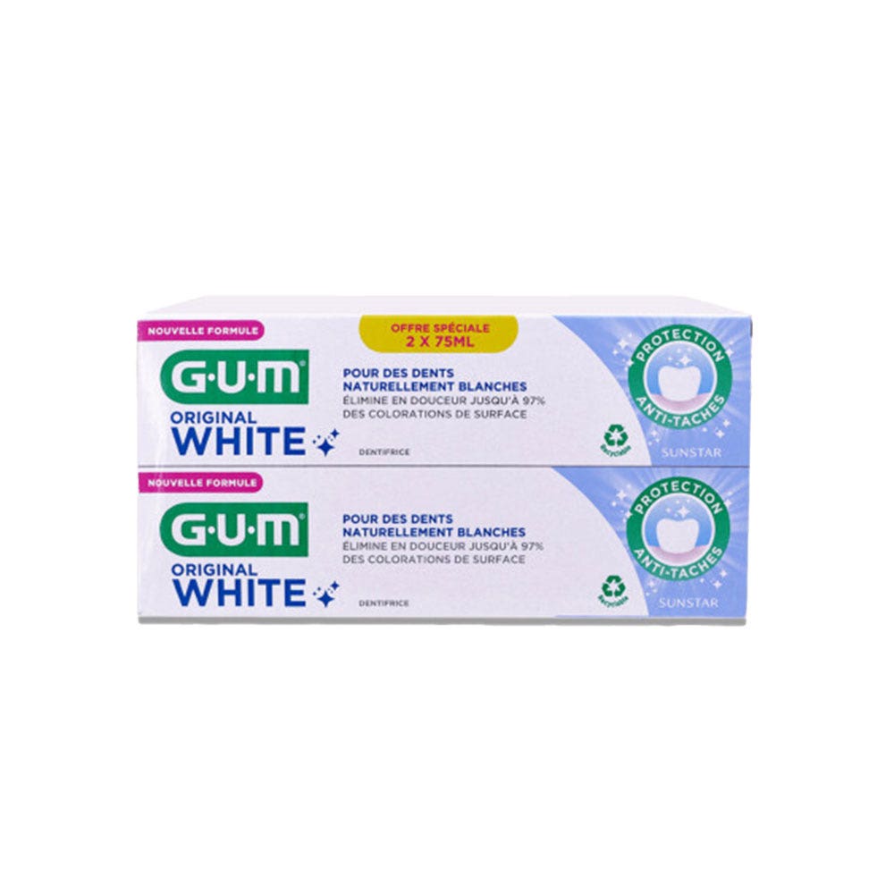Gum Dentifricio anti-macchie bianco originale 2 x 75 ml