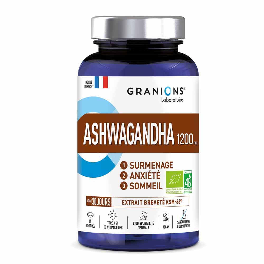 Granions Ashwagandha organica 1200 mg Superlavoro, ansia e Sonno 60 compresse