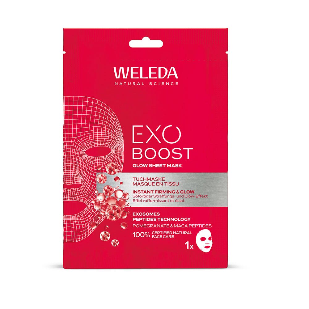 Weleda Exo Boost Maschera viso luminosa in tessuto melograno e peptidi di maca 20 ml
