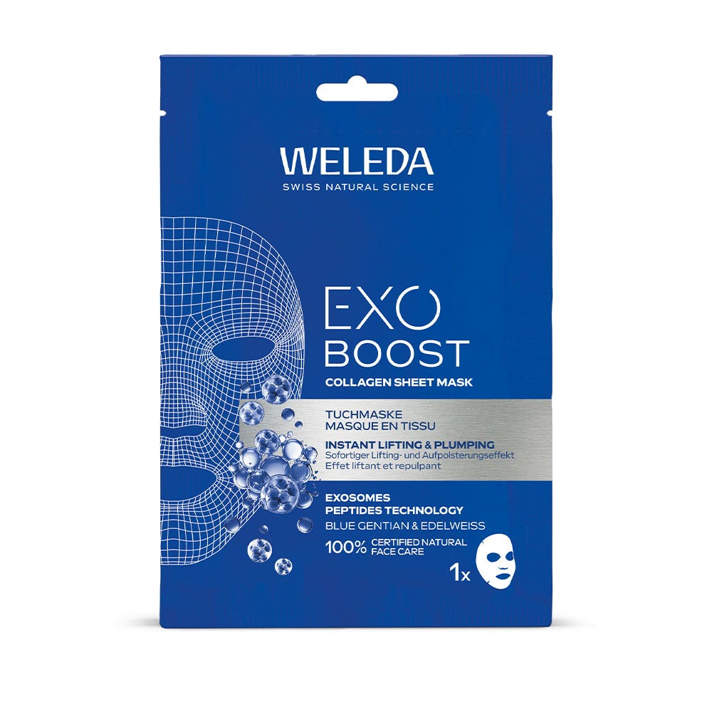 Weleda Exo Boost Maschera viso in tessuto al collagene con genziana blu e stella alpina 20 ml