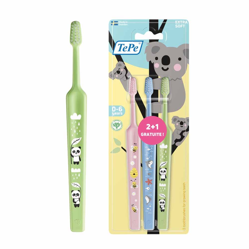 TePe Mini Extra Soft Spazzolini morbidi per bambini da 0 a 3 anni 3 unità