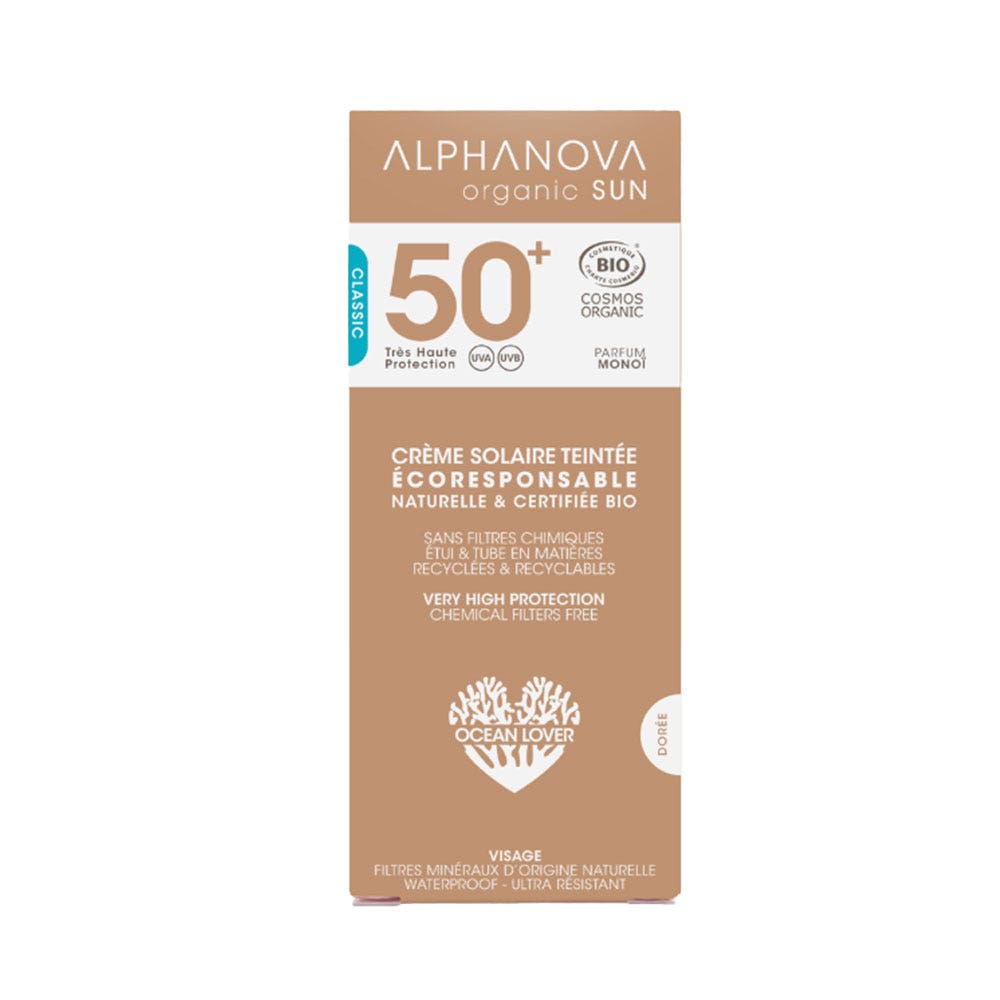 Alphanova Organic Sun Crema solare tintata protezione molto alta SPF50+ bio senza profumo 40 g