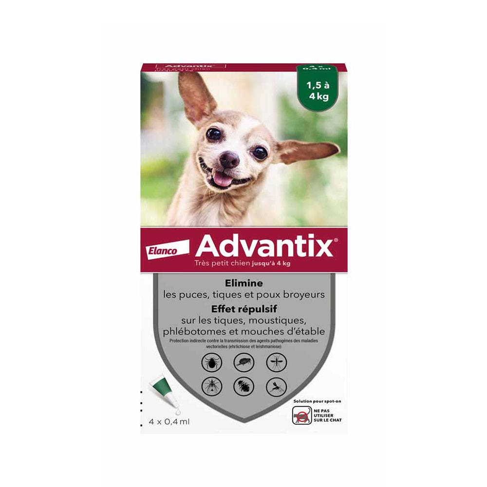 Advantix Pipette per cani di taglia molto piccola da 1,5 a 4 kg 4 x 0,4 ml