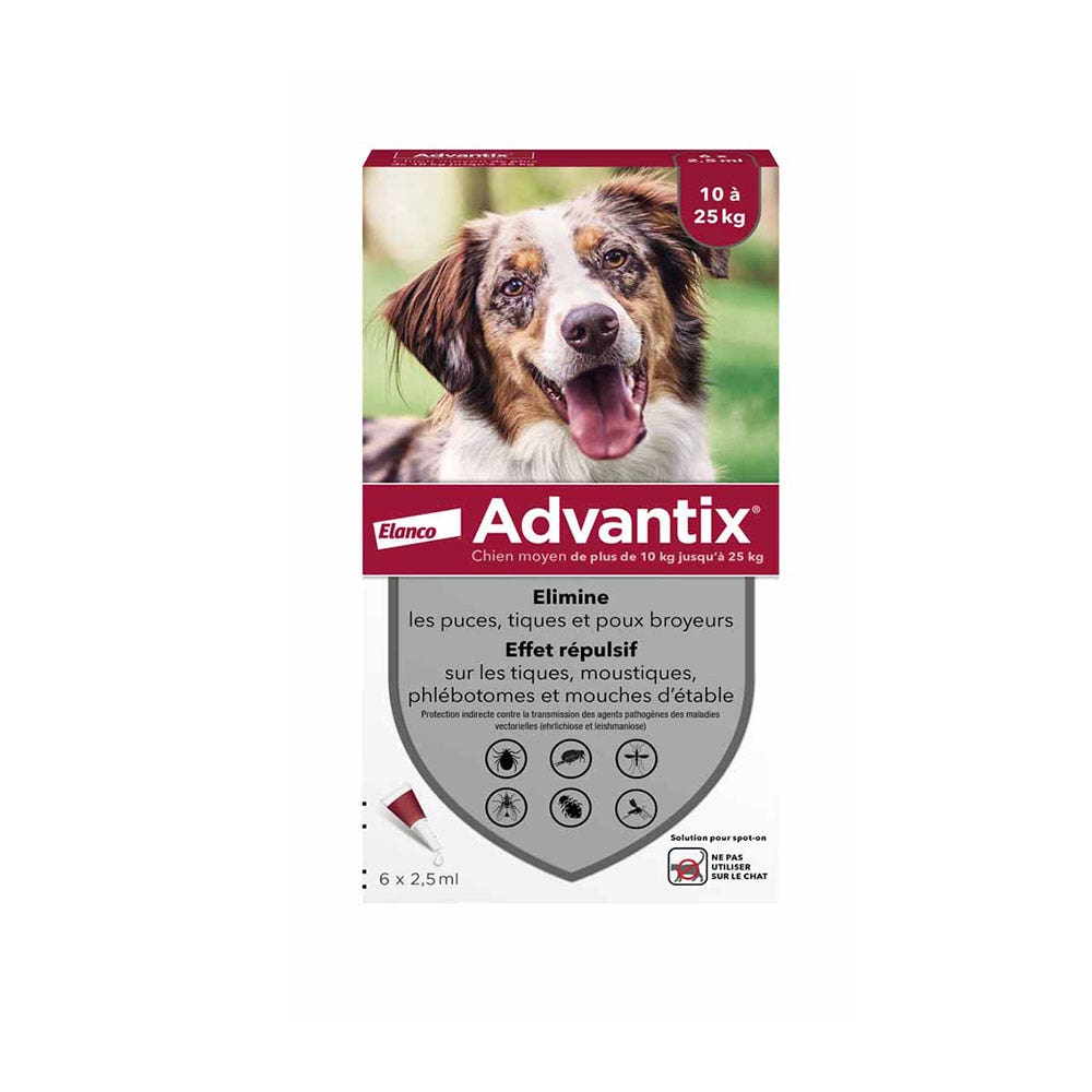 Advantix Pipette per cani di taglia media per cani da 10 a 25 kg 6 x 2,5 ml