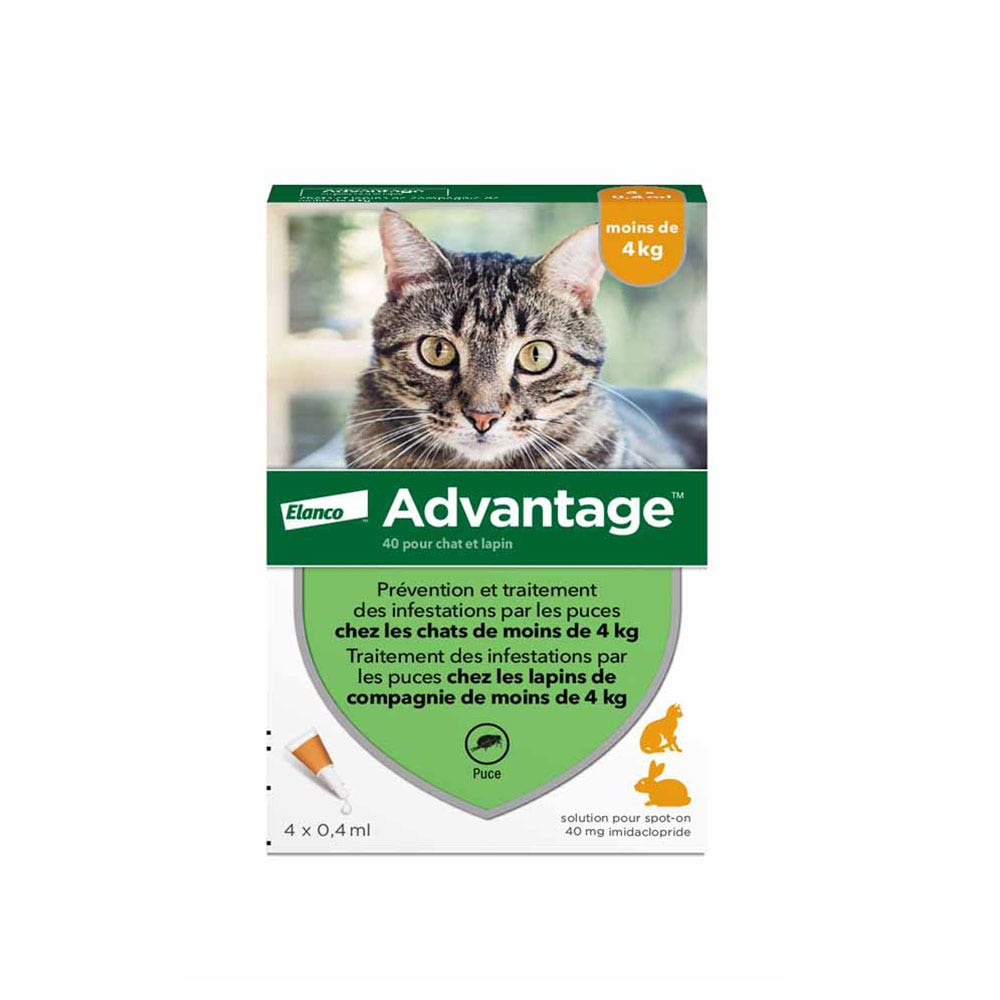 Advantage 40 Soluzione Spot-on per Gatti e Conigli di peso inferiore ai 4kg 4 kg