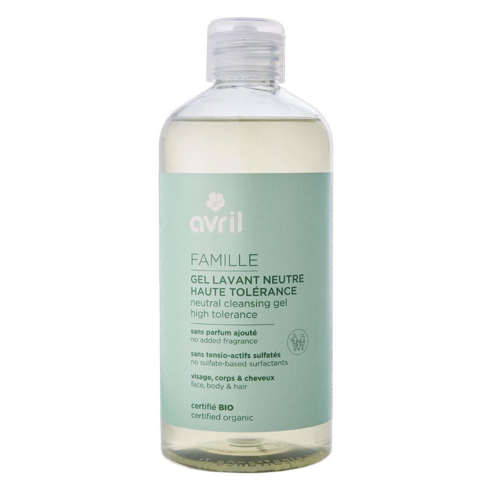 Avril Gel detergente neutro ad alta tollerabilità famiglia bio per viso, corpo e capelli 500 ml