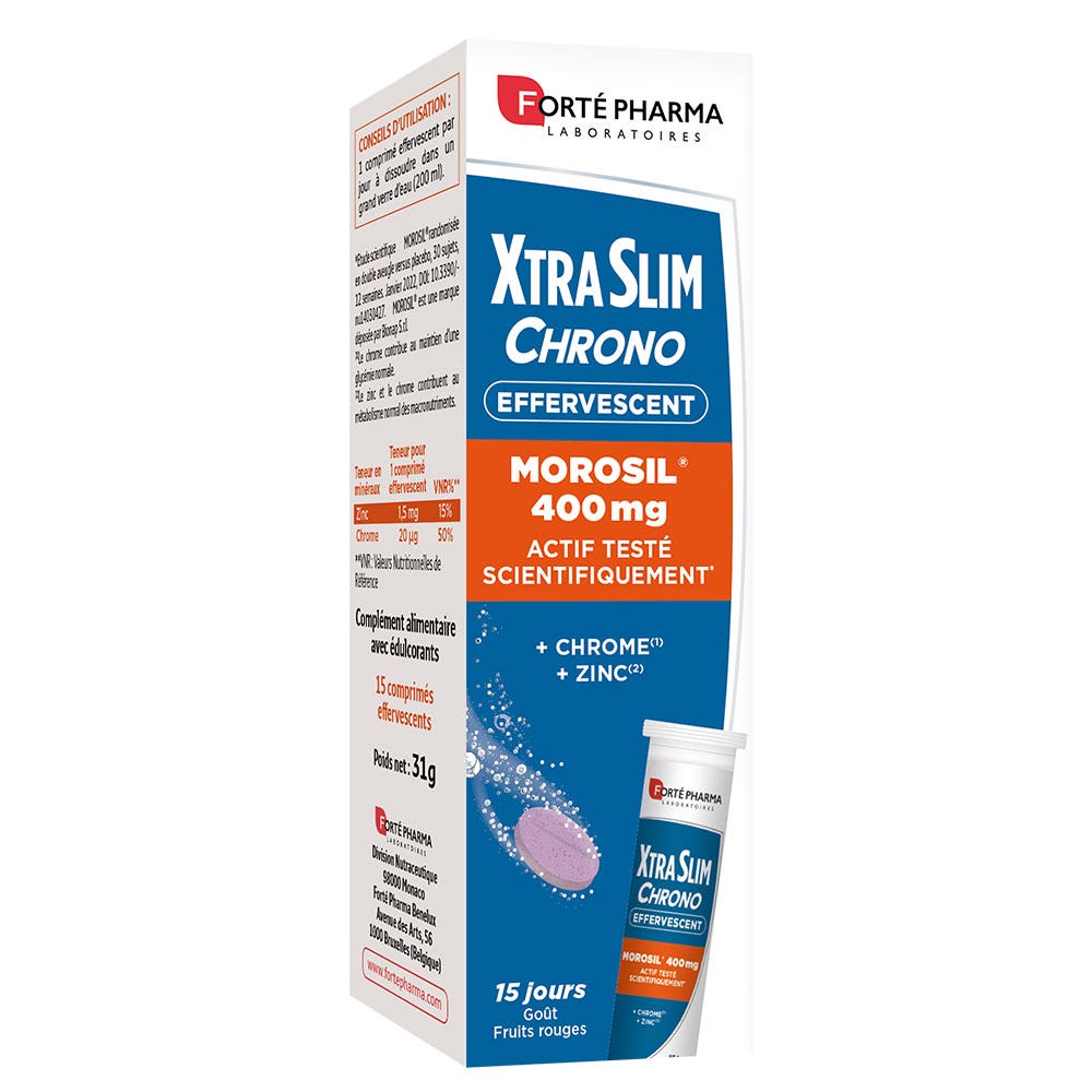 Forté Pharma XtraSlim Chrono Compresse effervescenti Morosil 400 mg gusto frutti rossi 15 compresse effervescenti