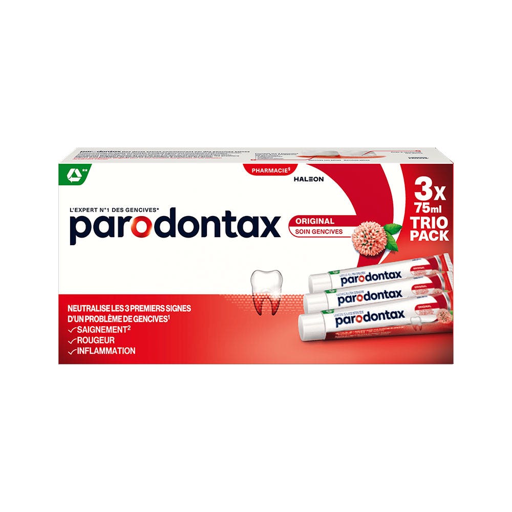 Parodontax Dentifricio originale per la cura delle gencive 3 x 75 ml