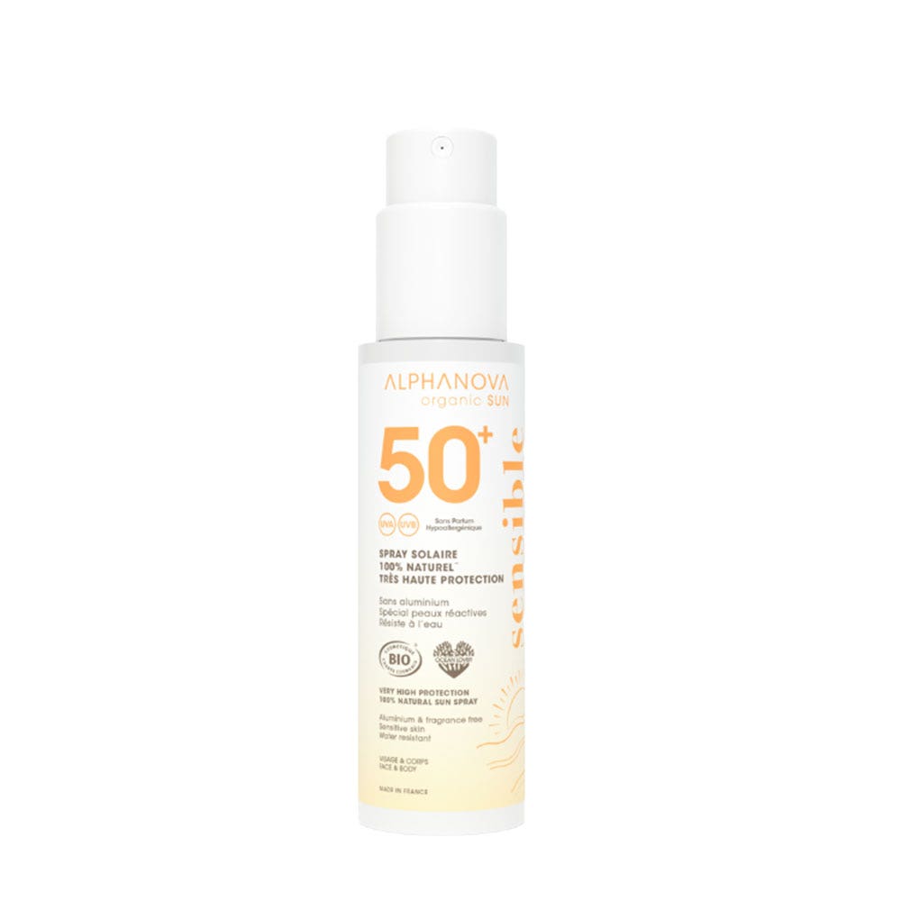 Alphanova Organic Sun spray solare SPF50+ Sensitive+ senza profumo 100 g