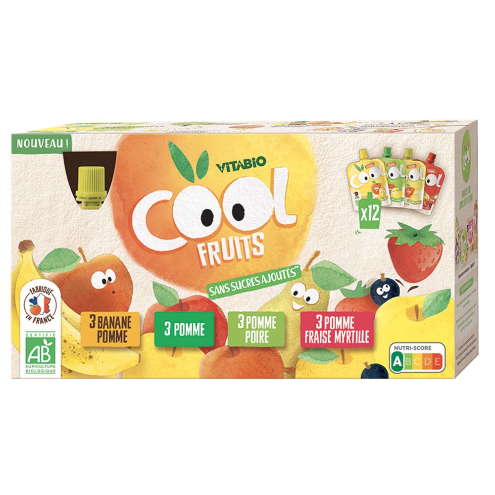 Vitabio Cool Fruits Purea di frutta in pouch per bambini dai 3 anni 12x90g