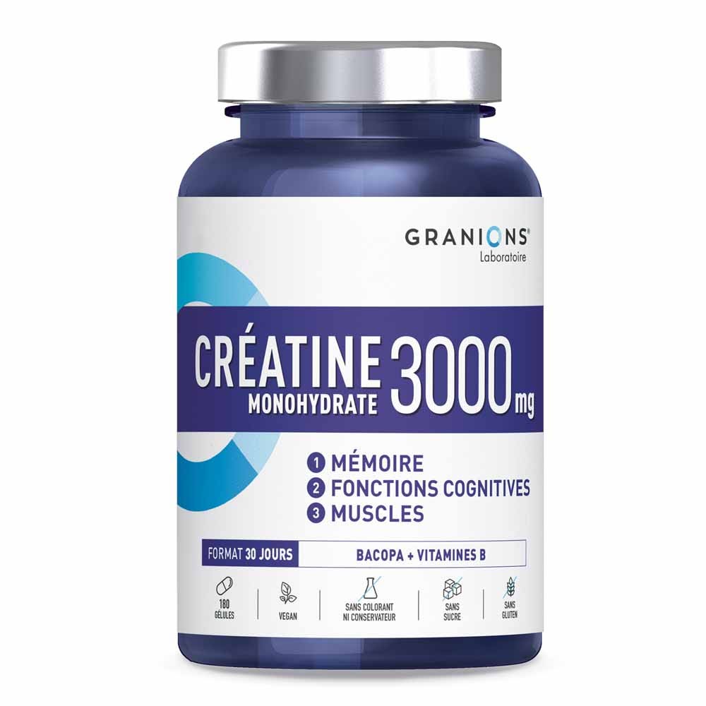 Granions Creatina 3000 monoidrato Bacopa per memoria e muscoli 180 capsule