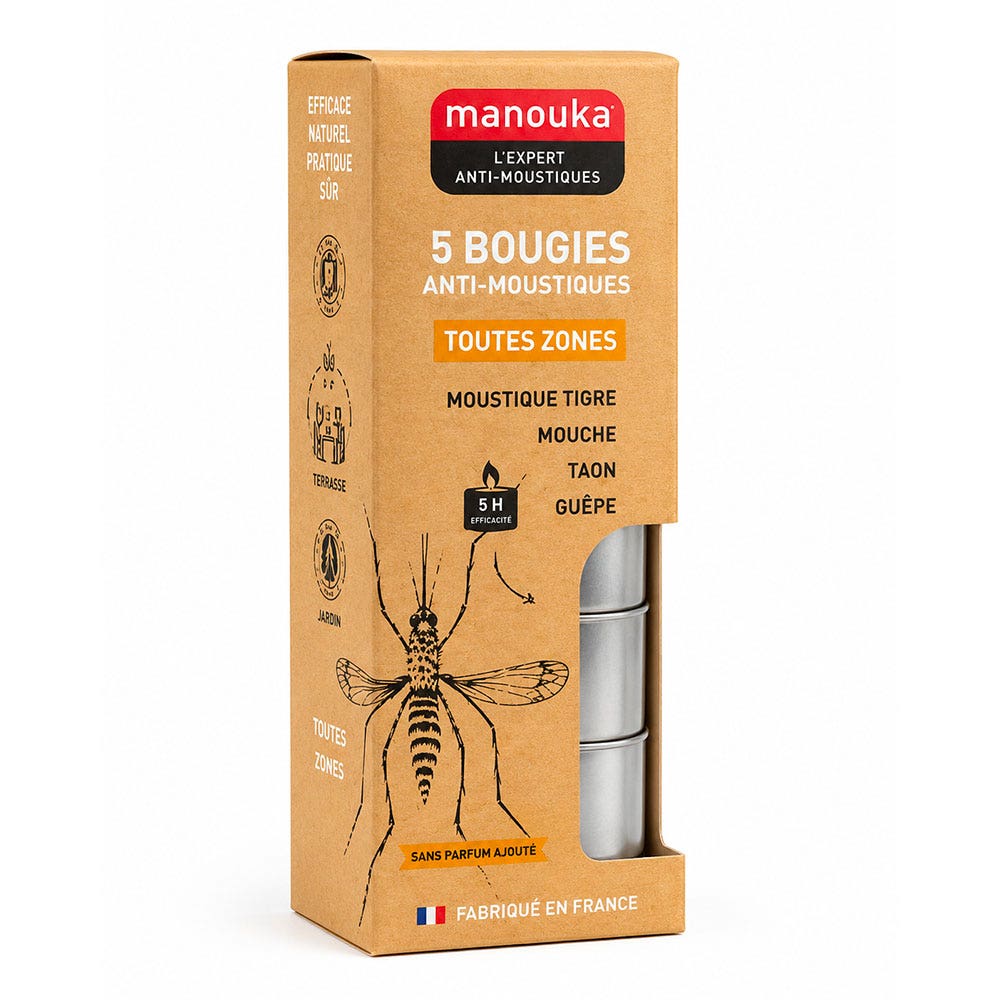 Manouka Candela insetto repellente alla vaniglia Monoi x5