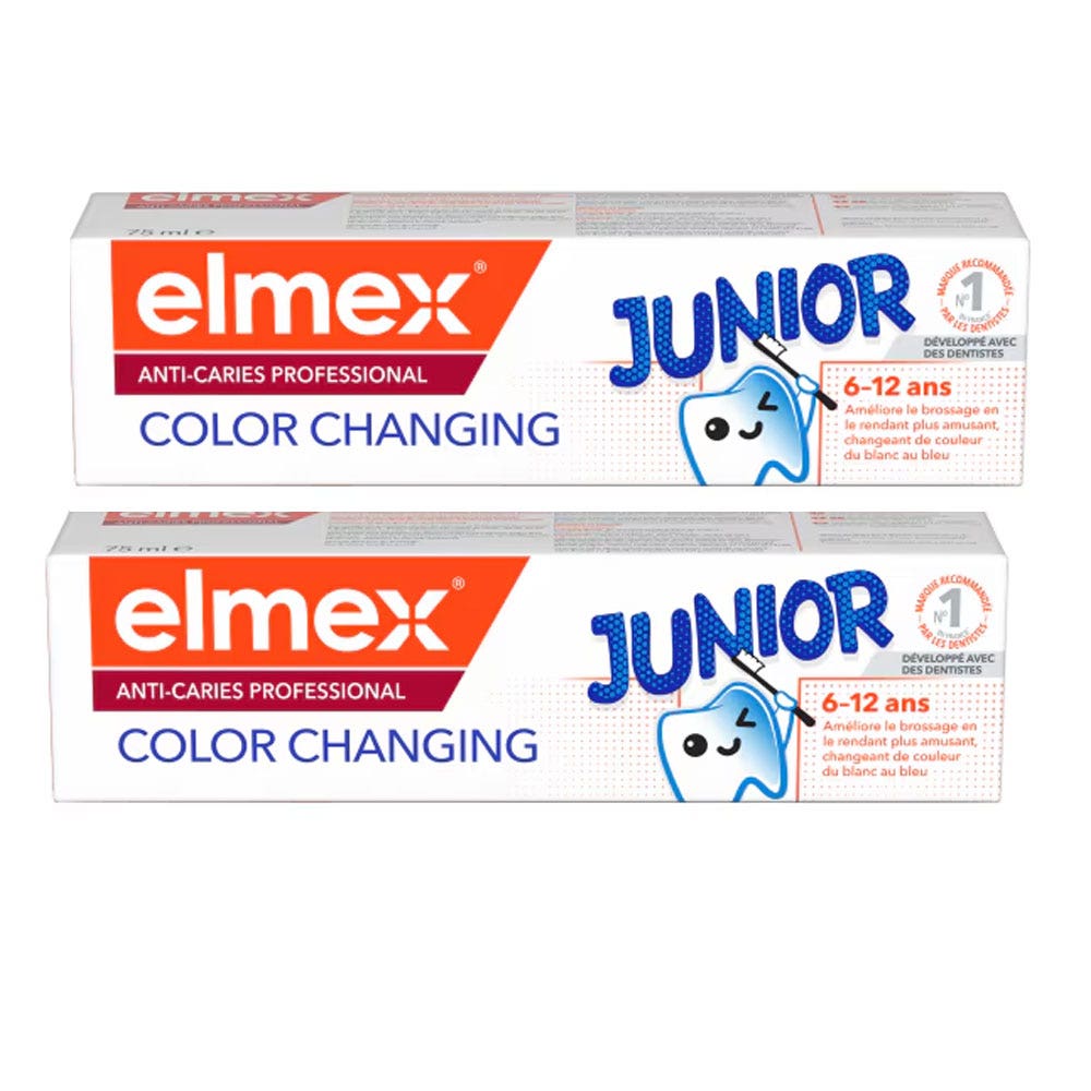 Elmex Dentifricio color changing anti carie per bambini da 6 a 12 anni 2 x 75 ml