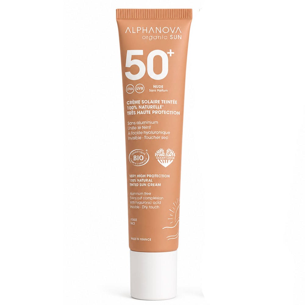 Alphanova Organic Sun Crema solare tintata protezione molto alta SPF50+ bio senza profumo 40 g