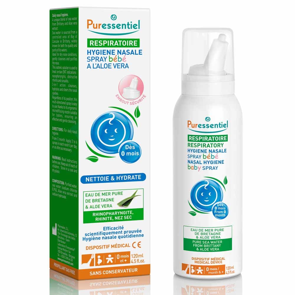 Puressentiel Respirazione Spray Nasale per neonati Acqua di mare e Aloe Vera 120 ml