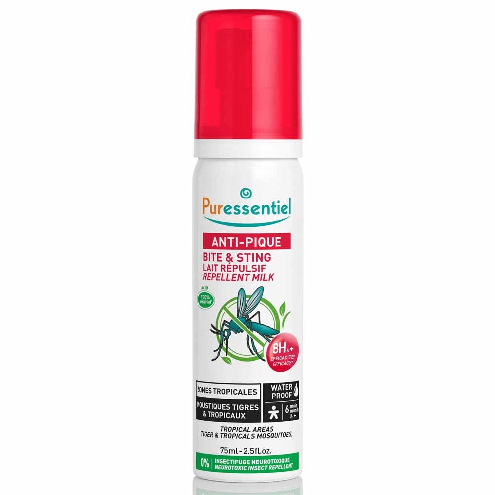 Puressentiel SOS Insetti Latte repellente per zone tropicali zanzare tigri e tropicali da 6 mesi 75ml