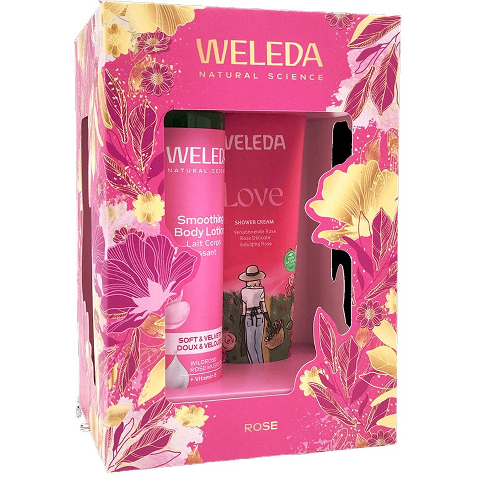Weleda Cofanetto latte corpo levigante rosa canina Love crema doccia 100 ml
