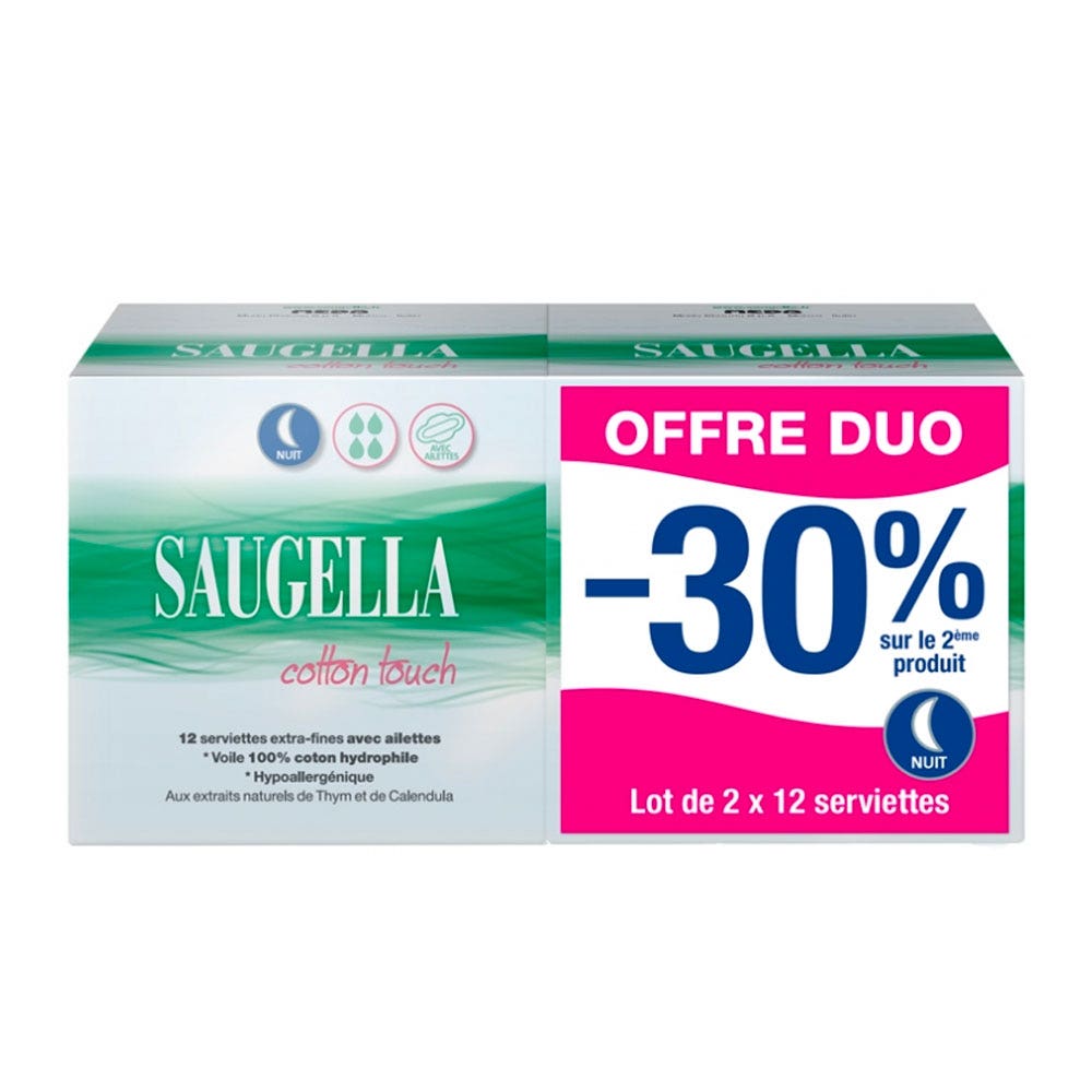 Saugella CottonTouch Salviettine igieniche extra sottili con ali 2 x 12