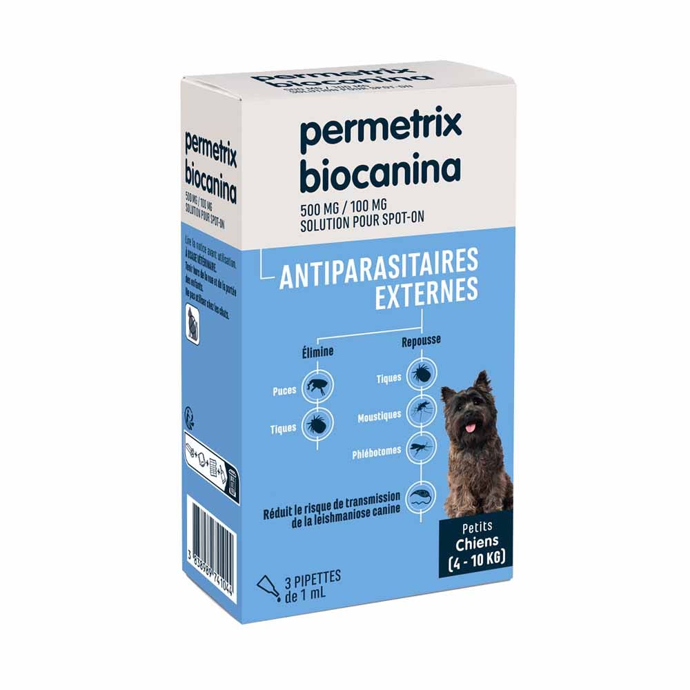 Biocanina Antiparassitario esterno Soluzione Spot-On per cani piccoli da 4 a 10 kg permetrix 3 pipette