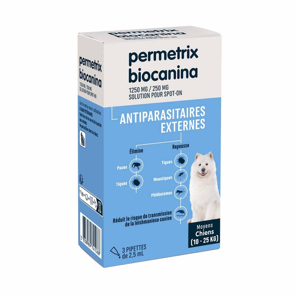 Biocanina Antiparassitario esterno Soluzione Spot-On per cani medi da 10 a 25 kg permetrix 3 pipette