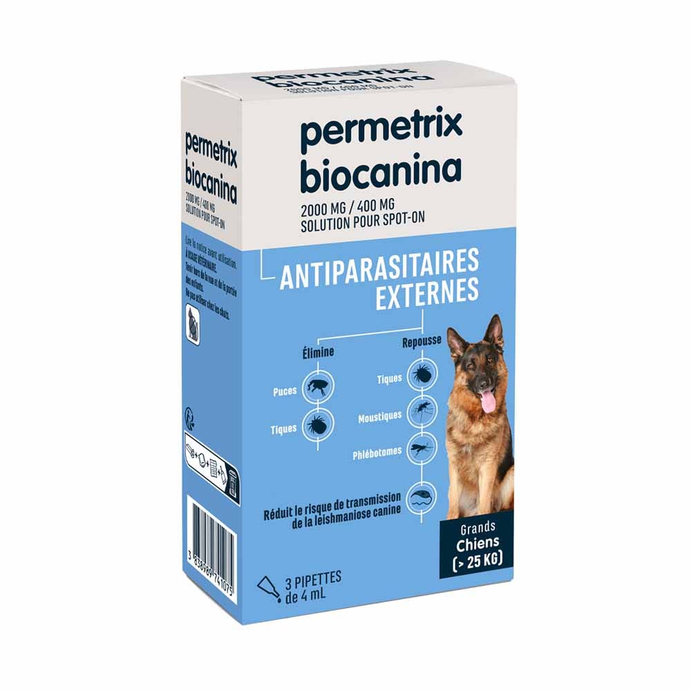 Biocanina Antiparassitario esterno Soluzione mirata per Cane di grande taglia con peso superiore a 25 kg Permetrix 3 pipette