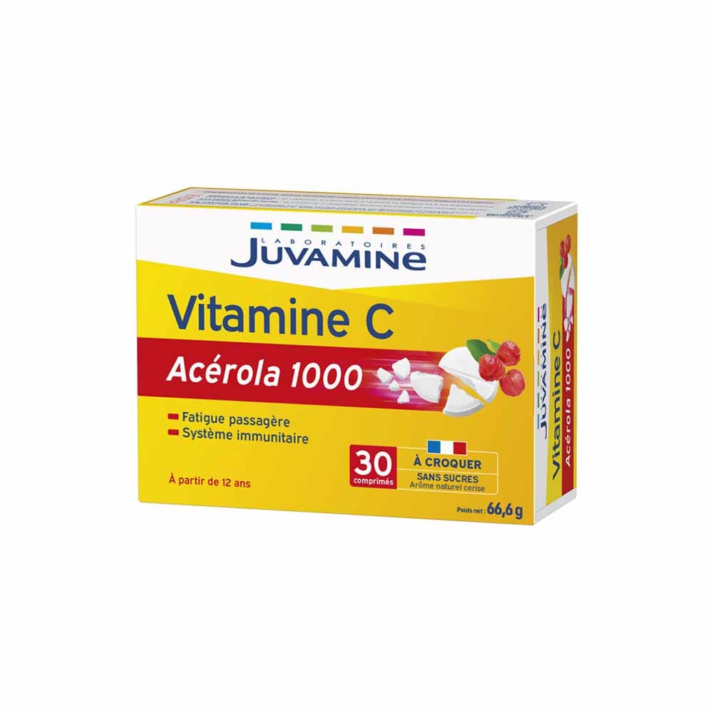 Juvamine Acerola 1000 Vitamine C di origine vegetale gusto ciliegia 30 compresse masticabili