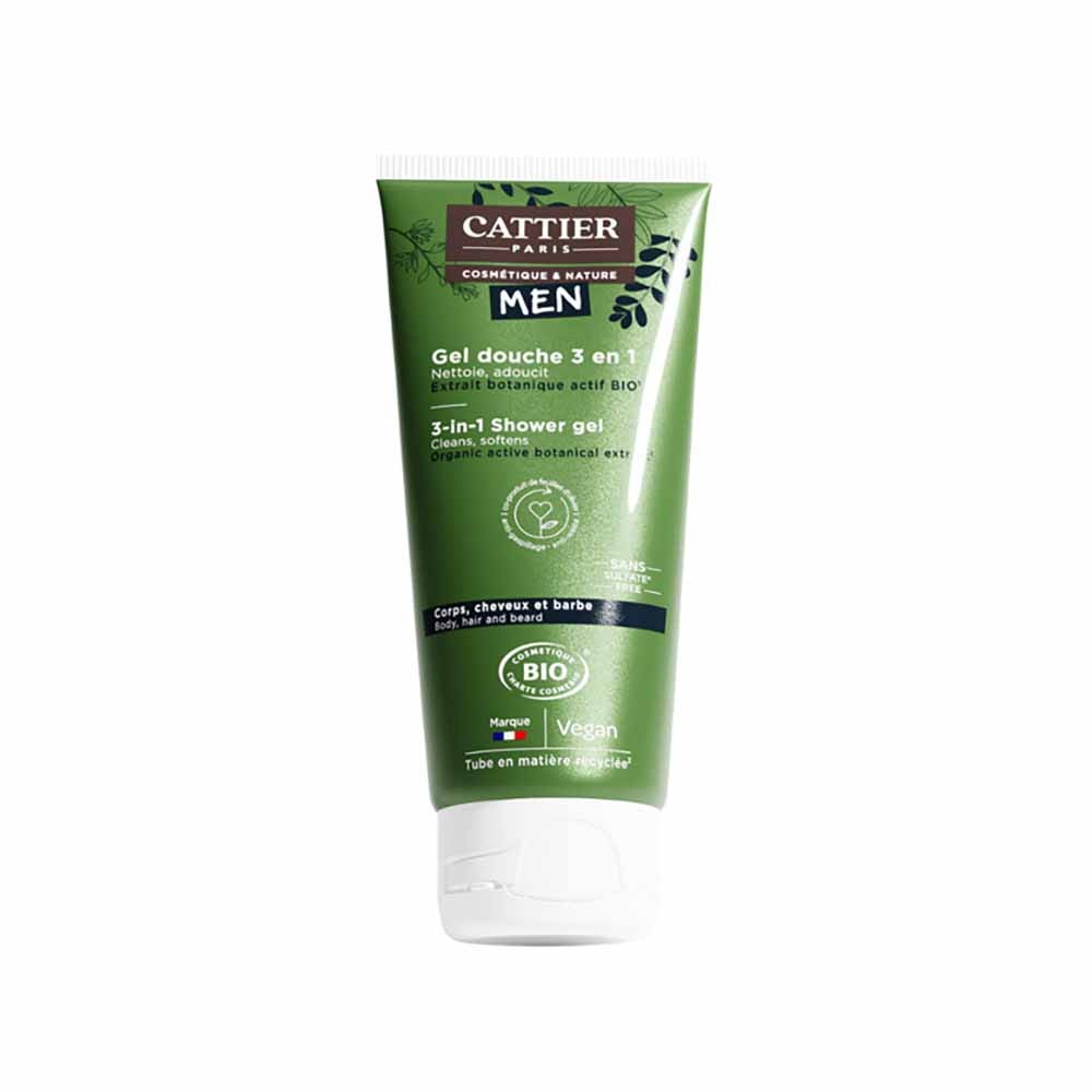 Cattier Uomo Gel doccia biologico 3 in 1 Corpo, Capelli e Barba 200 ml