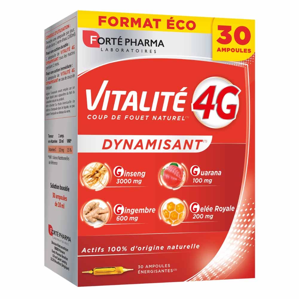 Forté Pharma Vitalité 4G Dynamisant naturale ginseng zenzero pappa reale e guaranà 20 + 10 fiale in omaggio