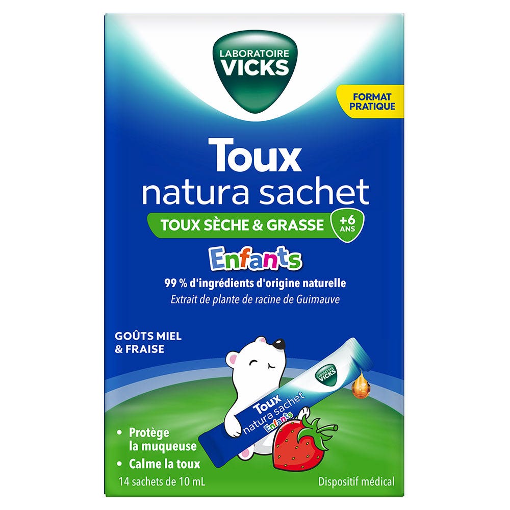 Vicks Sciroppo per la tosse secca e grassa bambini Natura 10 bustine da 14 ml