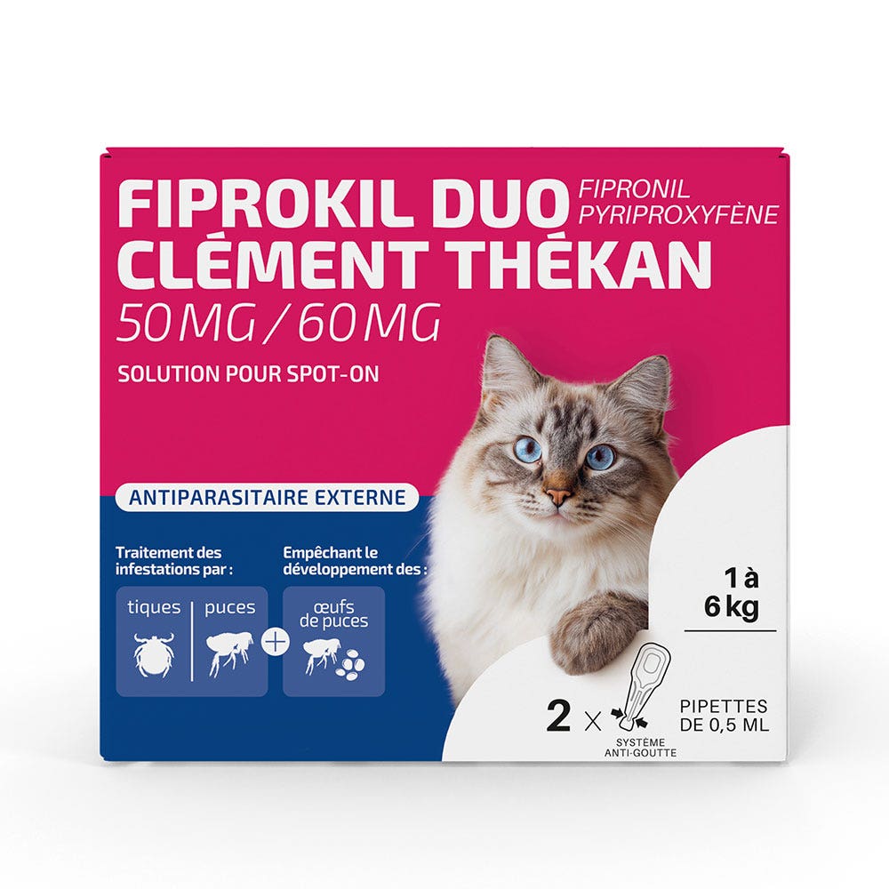 Clement-Thekan Fiprokil Duo antipulci e zecche per Gatto Gatti 1-12 kg 2 pipette