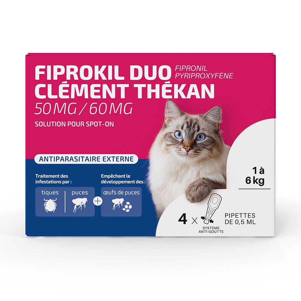 Clement-Thekan Fiprokil Duo antipulci e antizecche per gatti 1–6 kg 0.5 ml x 4 pipette