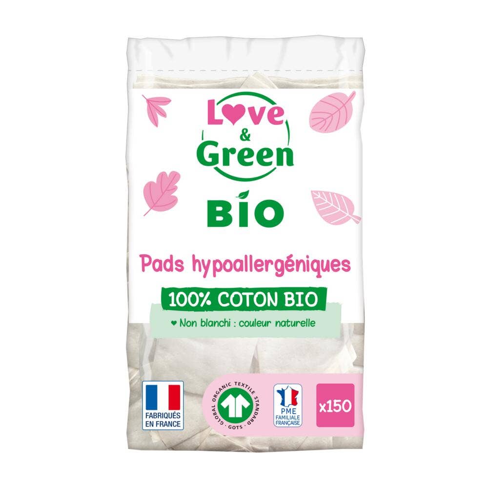 Love&Green Dischetti di cotone ipoallergenici 100% cotone biologico non sbiancato x 150