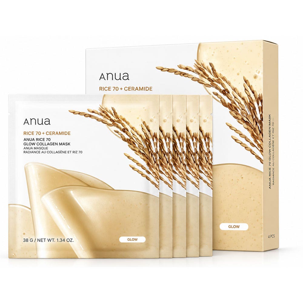 Anua Rice 70 Glow Collagen maschera idrogel al collagene per un'idratazione ottimale 4 maschere