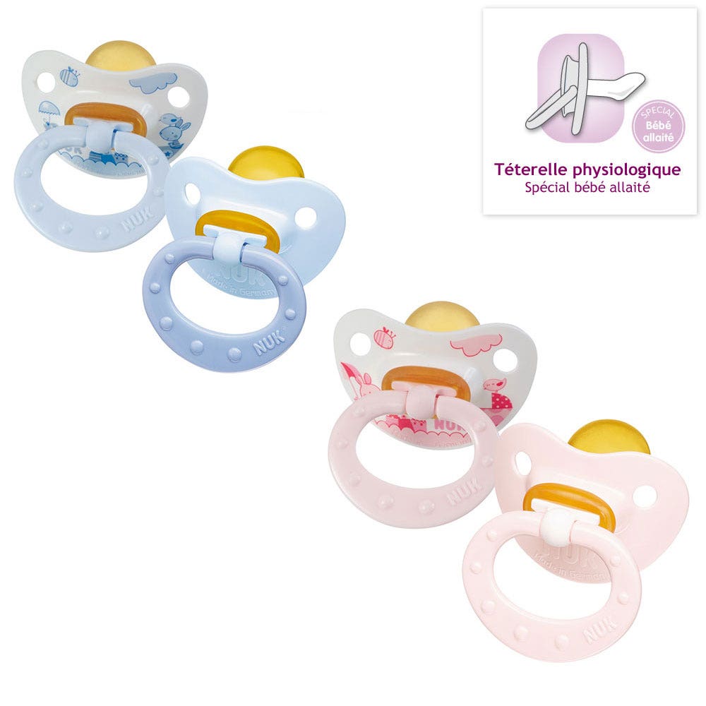 Nuk 2 succhietti in gomma collezione rosa e blu 6-18 mesi