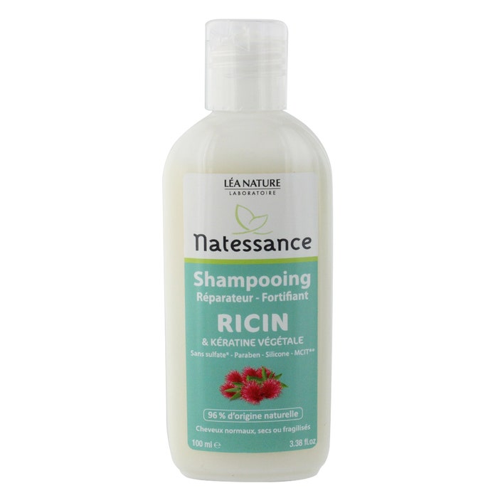 Shampoo fortificante alla Ricina e Cheratina Vegetale 100 ml Capelli normali secchi o indeboliti Natessance